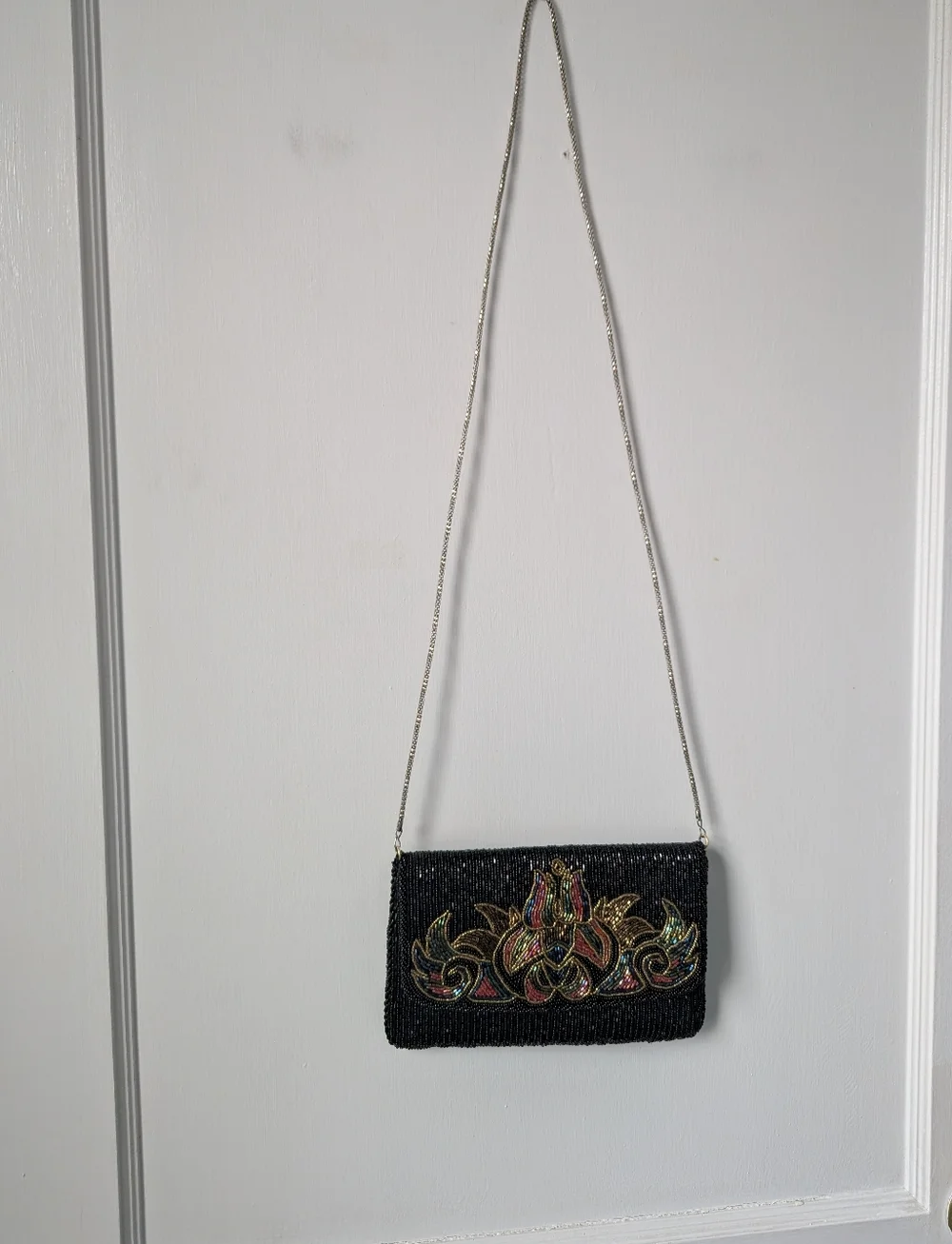 La Regale Vintage Unique Beaded Black Chained Shoulder Bag Wedding Prom Gatsby